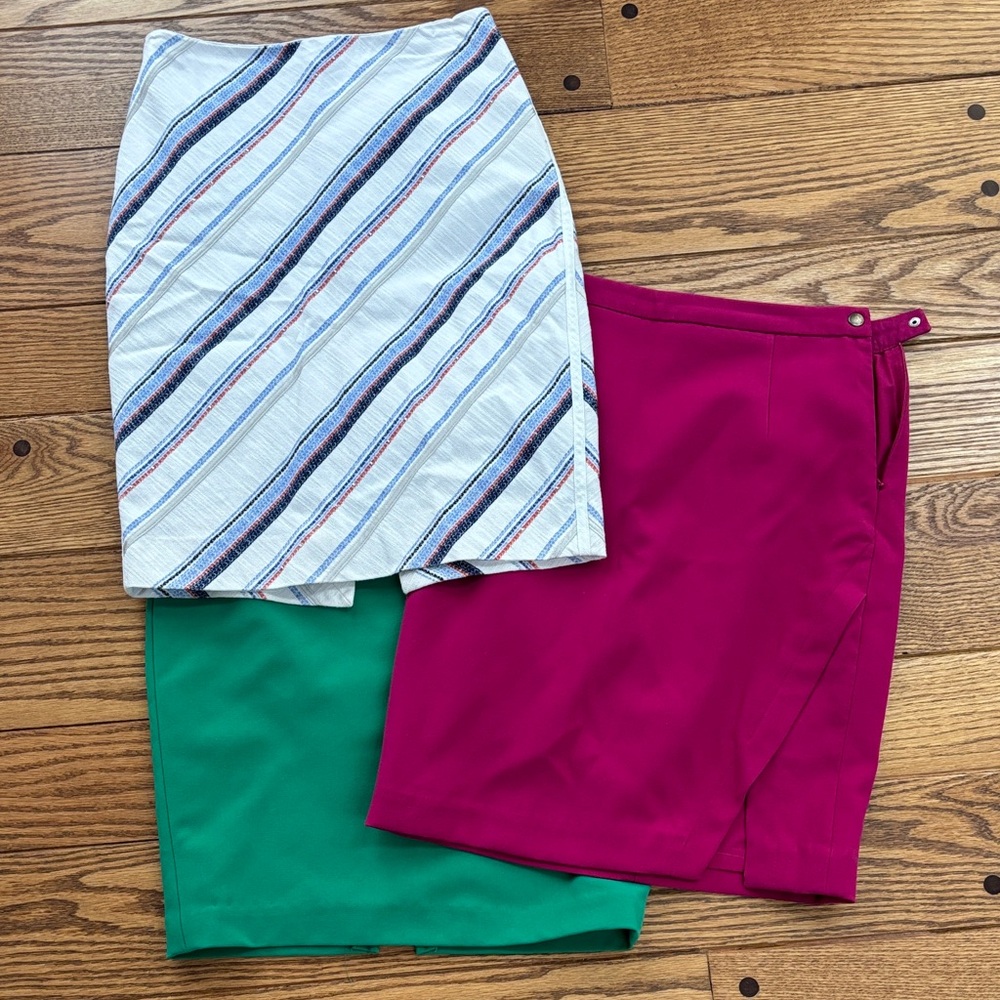 Lot of 3 White House Black Market The Limited Striped, Pink, Green Pencil Skirts